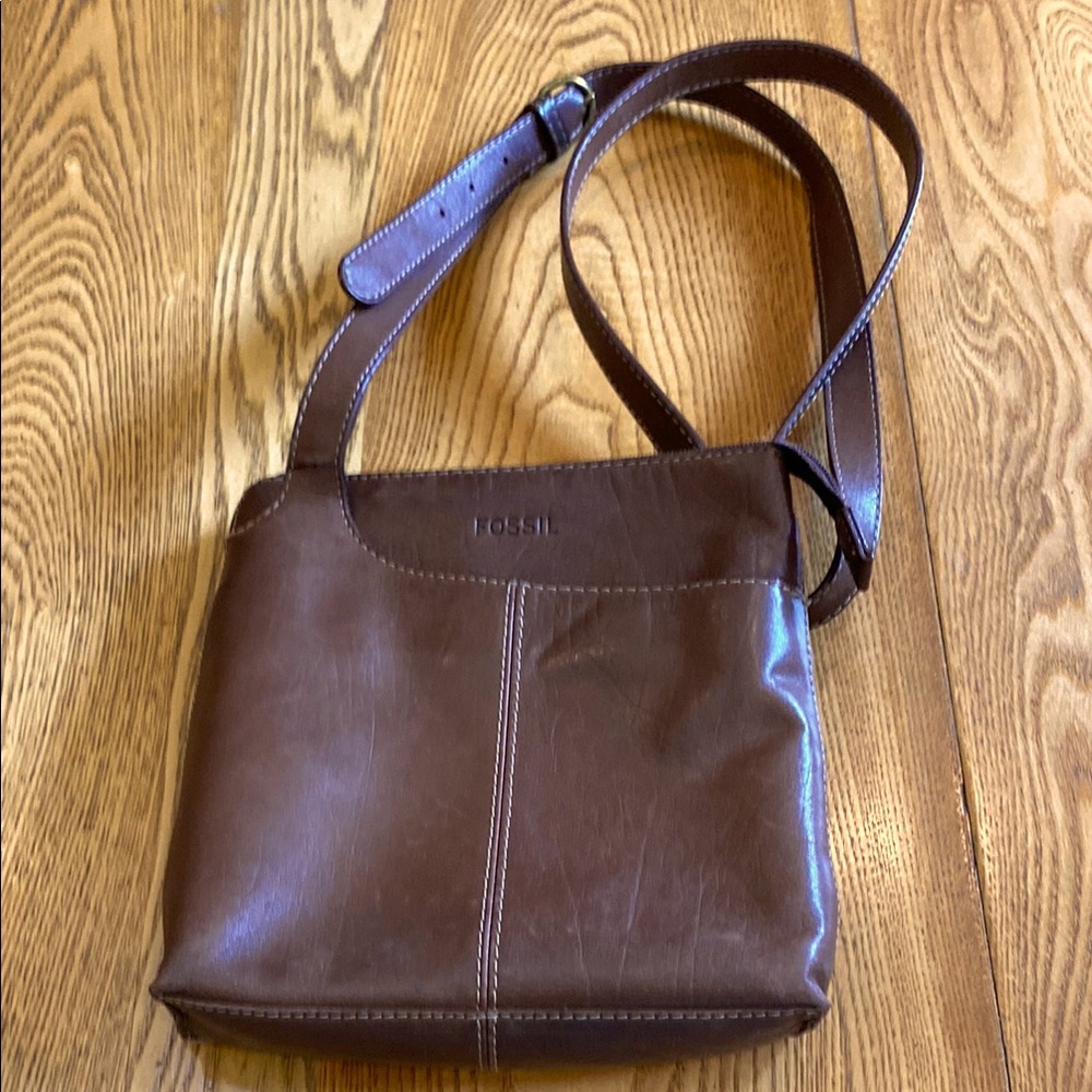 Fossil Dark Brown Leather Crossbody Satchel
